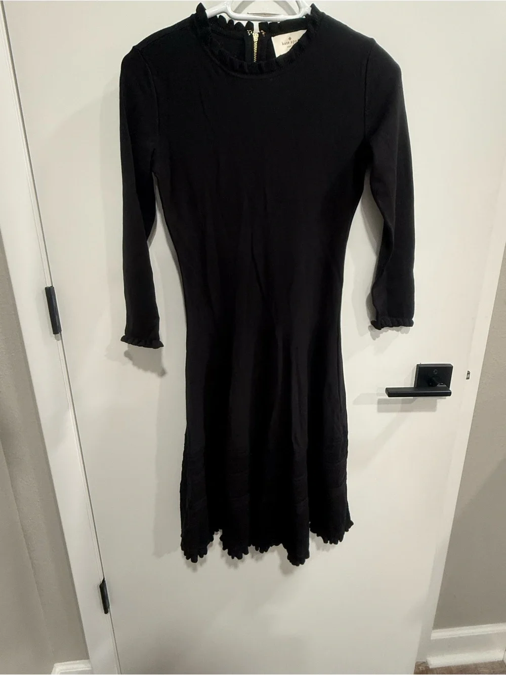 Kate Spade Sweater Knit Pointelle Dress Ruffle Neck Sleeves Fit & Flare Academia